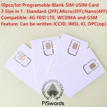 10buc/lot Scriere Programabil Gol SIM Cartelă USIM 4G LTE, WCDMA Cartela SIM GSM Cu Micro Nano Dimensiune FF 3FF 4FF Pentru Milenage