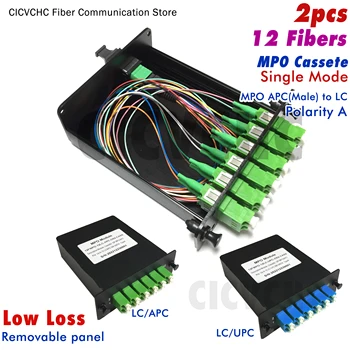 2 buc 12 Fibre MPO/APC-LC Casete cu modul Single OS2 fibre, carcasă din Aluminiu, panou Detașabil
