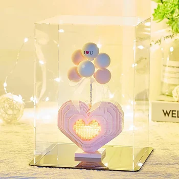 Balonul Romantic Dragoste Inima Roz Strălucitor Micro Diamant Bloc Jucarii Model Pentru Prietena Propune Cadou Cu Ligh 6909