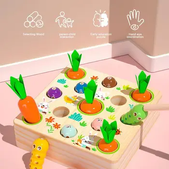 Copil Morcov Trăgând Jucărie Recolta Joc De Puzzle De Potrivire Multifunctional Din Lemn Set De Joc De Învățare Montessori Set De Jucării Pentru Copii