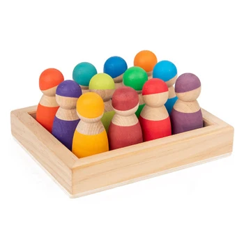 Din Lemn Blocuri Curcubeu Montessori Jucării 12 Prieteni Peg Păpuși Organisme Copilul Pretinde Joc De Oameni Cifre Forma Copii, Jucarii Educative