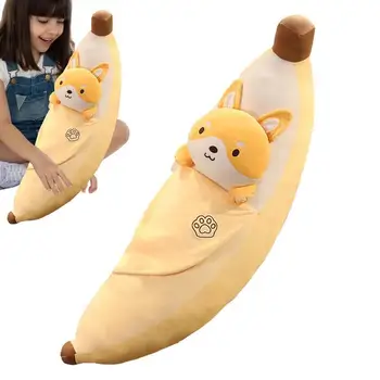 Drăguț Banane Umplute De Animale De Pluș Umplute Banana Jucărie Cu Fata De Caine Moale Confortabil Banana Perna Pentru Copii Drăguț Animale De Banane