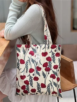 Eco Pânză Reutilizabile Pliabil de Cumparaturi Shopper Tote Pungi de Panza de Bumbac Floral pentru Femei Umăr Geantă de Cumpărături Fată modelului Bookbag Geantă de mână