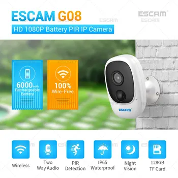 ESCAM G08 1080P Full HD Piscină Interioară Baterie Reîncărcabilă PIR Alarma Camera WiFi