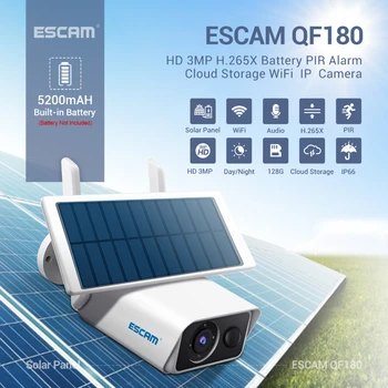 ESCAM QF180 H. 265 3MP de Mișcare fără fir PIR de Detectare noaptea versiune de Stocare Cloud Bidirecțională audio 128G Baterie Solara Camera IP66