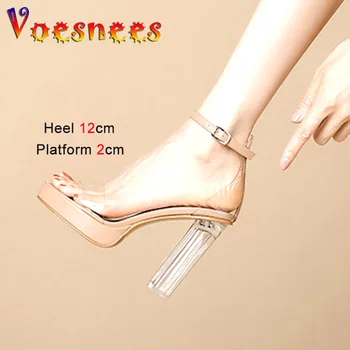 Femei din PVC Jeleu Sandale Platforma rezistent la apă de Vară Transparente de Plexiglas Tocuri inalte Sexy Deget de la picior Pătrat Curea Cataramă Pantofi Plus Dimensiune