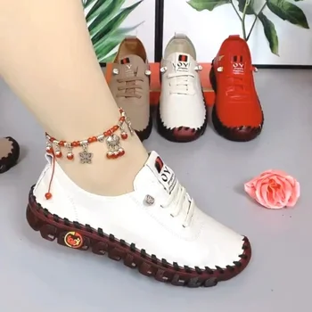 Femei Spring Vintage Respirabil Platforma Pantofi Mocasini Din Piele Dantela Sus Gol Slip-On Noua Moda Casual Mama Pantofi Zapatos Mujer