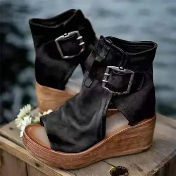 Pantofi Femei Cu Toc 2023 Sandale Cu Platforma Wedge Pentru Femei Deget De La Picior Închis Romen Pantofi Femei Cataramă Mare De Top Sandale Tacones Mujer