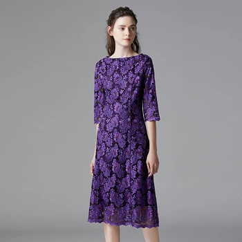 toamna noul stil casual culoare violet plus dimensiunea rochie de drept liber de epocă o gâtului talie naturale florale rochie